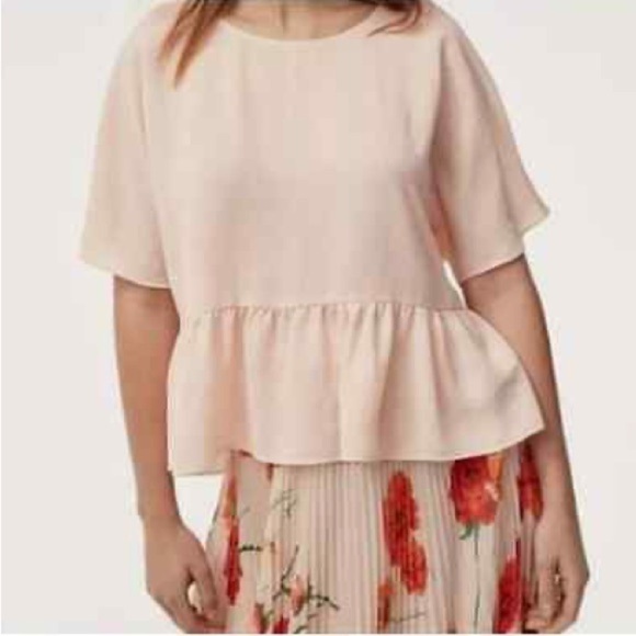 EUC/Gently Used - Wilfred Pink Short Sleeve Peplum Blouse Sz M - Picture 1 of 8